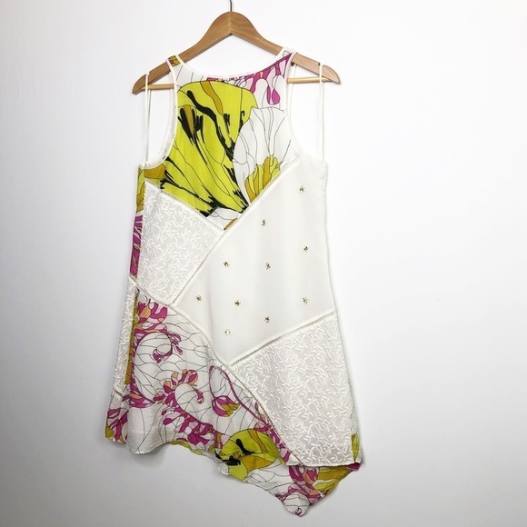 LEIFNOTES mixed media, sleeveless, asymmetrical, hem dress - Picture 6 of 8